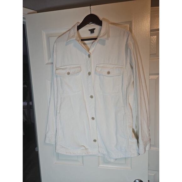 Eddie Bauer Tall Large Women's Solid Cord Shirt Jacket Cream - Picture 1 of 8